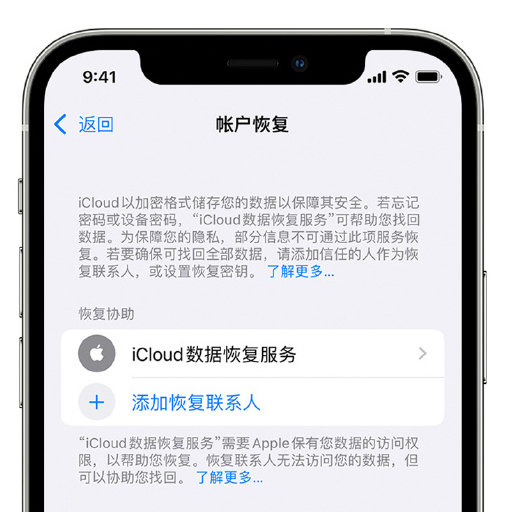 山丹苹果手机维修分享在 iPhone 上设置帐户恢复联系人的方法 